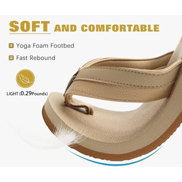 〽️Men\'s Flip Flop Sandal Apricot Leather Slip On Arch Support Comfort Shoes main image 6